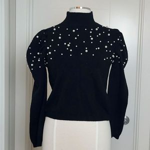 High Neck Faux Pearl Accent Top